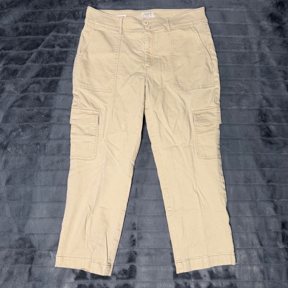 Loft Outlet Khaki Cargo Pants Womens 8P Straight Crop Petite Tan Utility Stretch